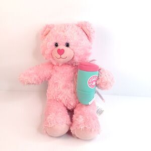 Build a Bear Pink Teddy Bear with Tumbler Drink Wristie 16" Plush Stuffed Toy
